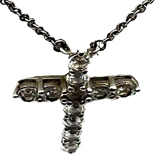 925 Sterling Silver Cross Necklace With Rhinestones. A63 - Picture 7 of 10